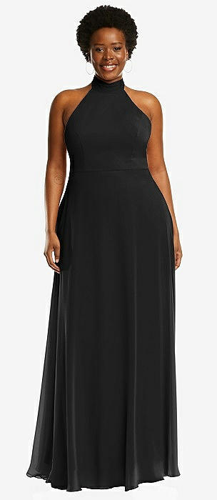 High neck 2024 black long dress