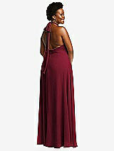 Rear View Thumbnail - Burgundy High Neck Halter Backless Maxi Dress