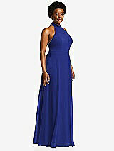 Side View Thumbnail - Cobalt Blue High Neck Halter Backless Maxi Dress