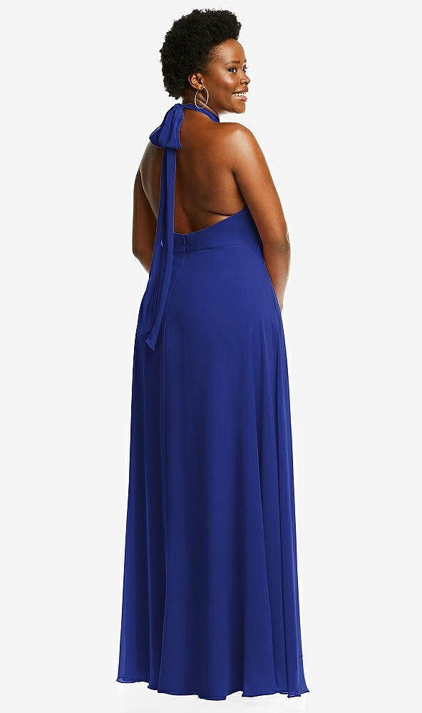 Back View - Cobalt Blue High Neck Halter Backless Maxi Dress