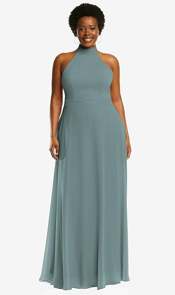 Front View - Icelandic High Neck Halter Backless Maxi Dress