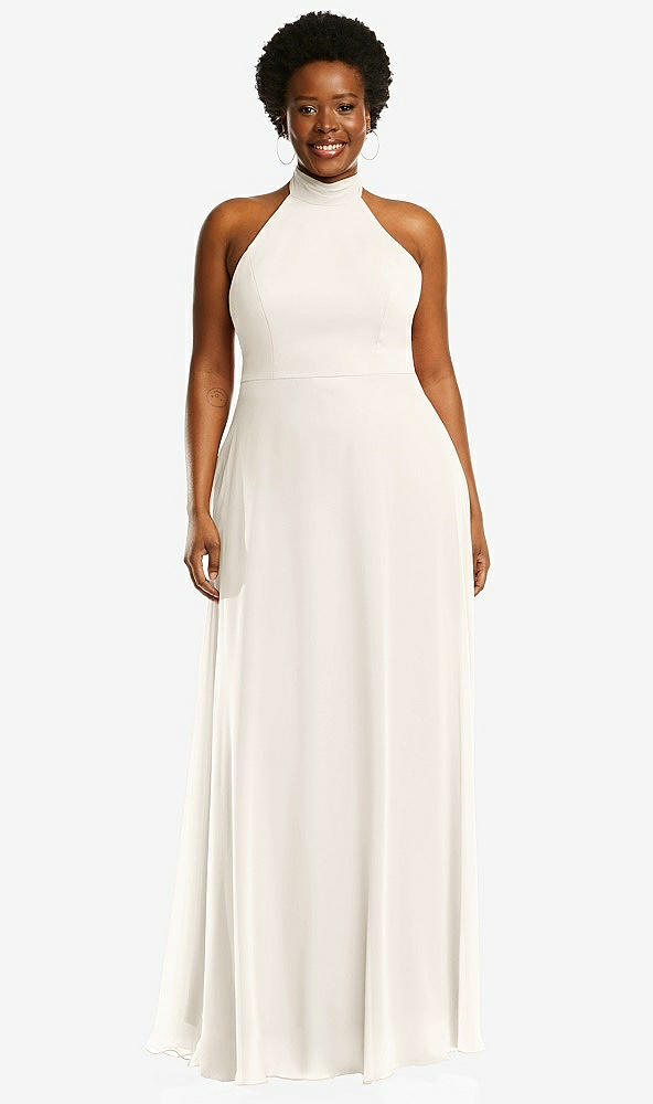 Front View - Ivory High Neck Halter Backless Maxi Dress