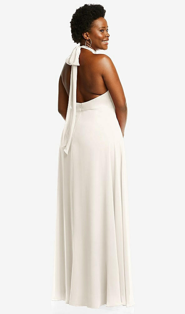 Back View - Ivory High Neck Halter Backless Maxi Dress