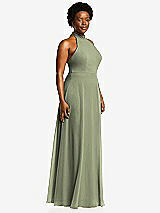Side View Thumbnail - Sage High Neck Halter Backless Maxi Dress