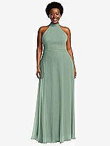 Front View Thumbnail - Seagrass High Neck Halter Backless Maxi Dress