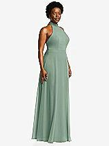 Side View Thumbnail - Seagrass High Neck Halter Backless Maxi Dress