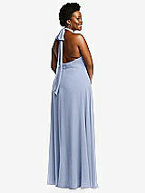 Rear View Thumbnail - Sky Blue High Neck Halter Backless Maxi Dress