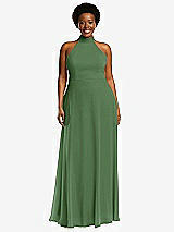 Front View Thumbnail - Vineyard Green High Neck Halter Backless Maxi Dress
