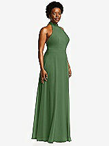 Side View Thumbnail - Vineyard Green High Neck Halter Backless Maxi Dress
