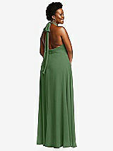 Rear View Thumbnail - Vineyard Green High Neck Halter Backless Maxi Dress
