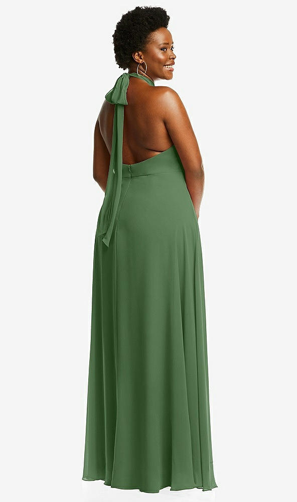 Back View - Vineyard Green High Neck Halter Backless Maxi Dress