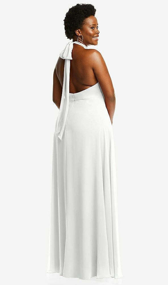 Back View - White High Neck Halter Backless Maxi Dress