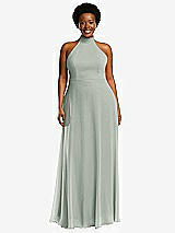Front View Thumbnail - Willow Green High Neck Halter Backless Maxi Dress