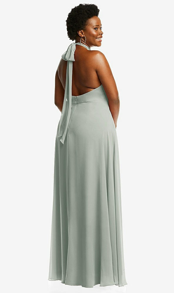 Back View - Willow Green High Neck Halter Backless Maxi Dress