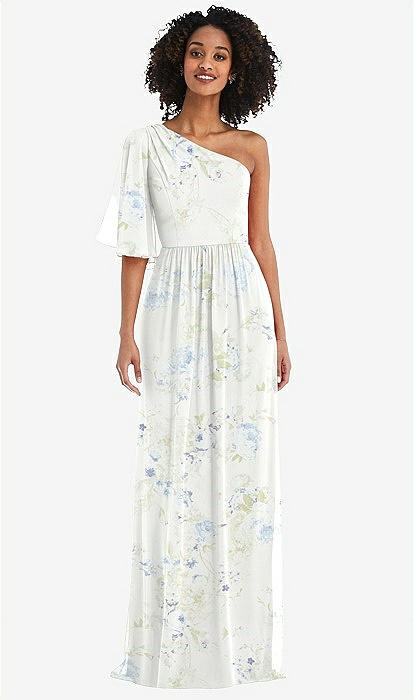 Bell-Sleeve Floral Maxi Chiffon Dress