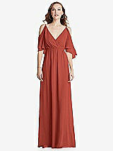 Front View Thumbnail - Amber Sunset Convertible Cold-Shoulder Draped Wrap Maxi Dress