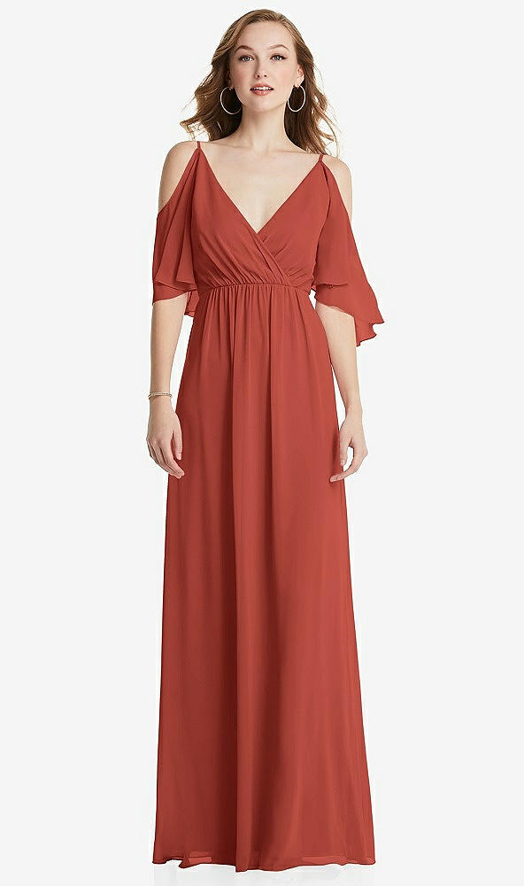 Front View - Amber Sunset Convertible Cold-Shoulder Draped Wrap Maxi Dress