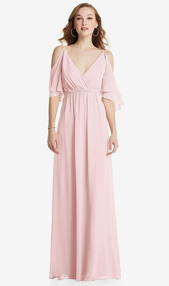 Front View - Ballet Pink Convertible Cold-Shoulder Draped Wrap Maxi Dress