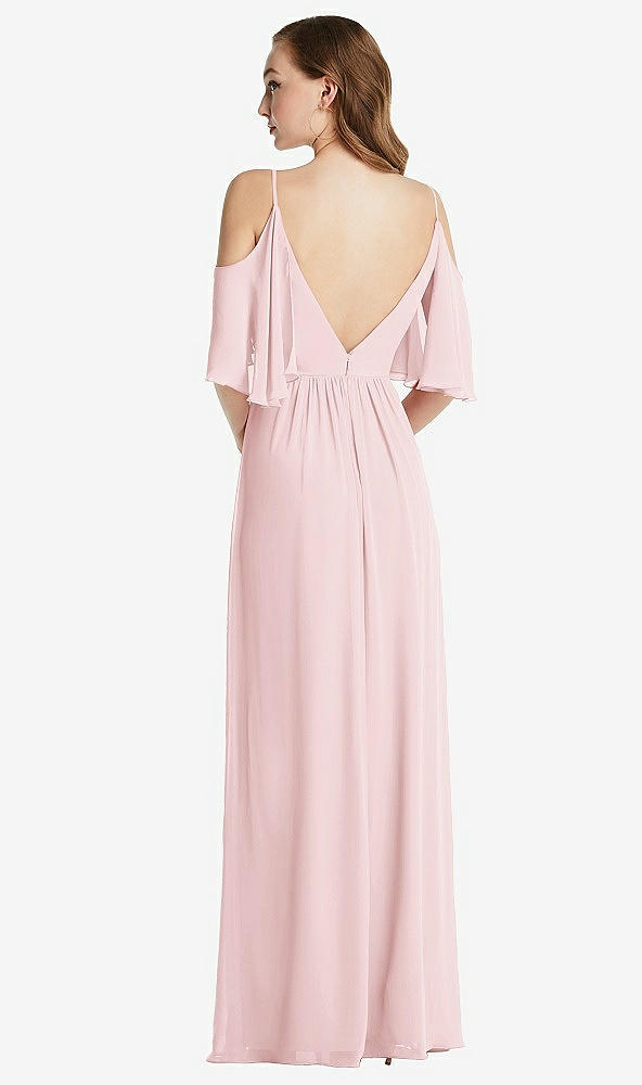Back View - Ballet Pink Convertible Cold-Shoulder Draped Wrap Maxi Dress