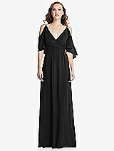 Front View Thumbnail - Black Convertible Cold-Shoulder Draped Wrap Maxi Dress