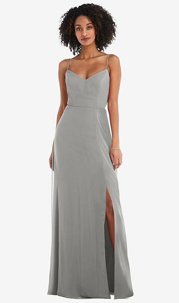 Front View - Chelsea Gray Tie-Back Cutout Maxi Dress with Front Slit