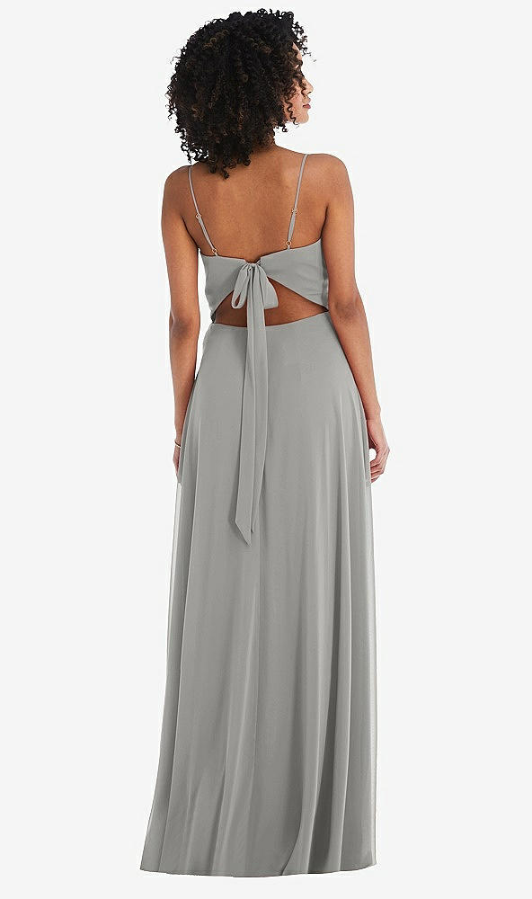 Back View - Chelsea Gray Tie-Back Cutout Maxi Dress with Front Slit