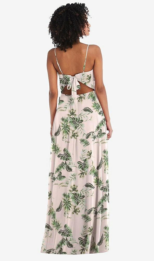Back View - Palm Beach Print Tie-Back Cutout Maxi Dress with Front Slit