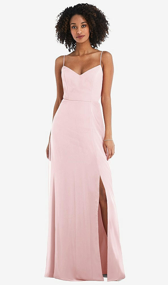 Front View - Ballet Pink Tie-Back Cutout Maxi Dress with Front Slit