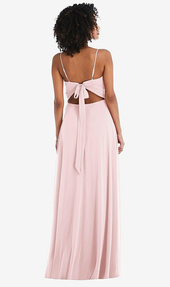 Back View - Ballet Pink Tie-Back Cutout Maxi Dress with Front Slit