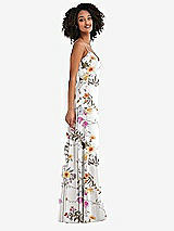 Side View Thumbnail - Butterfly Botanica Ivory Tie-Back Cutout Maxi Dress with Front Slit