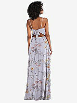 Rear View Thumbnail - Butterfly Botanica Silver Dove Tie-Back Cutout Maxi Dress with Front Slit