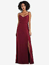 Front View Thumbnail - Burgundy Tie-Back Cutout Maxi Dress with Front Slit