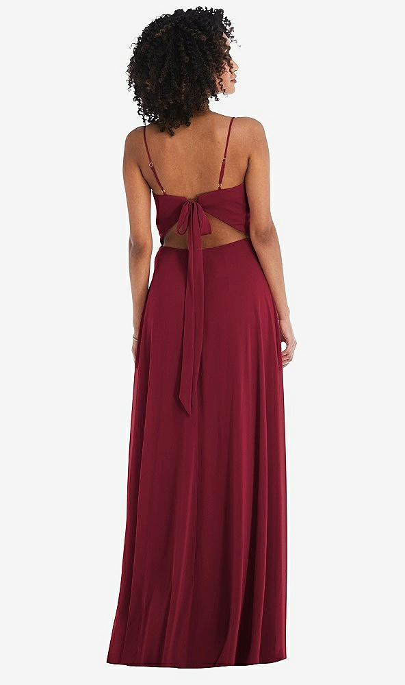Back View - Burgundy Tie-Back Cutout Maxi Dress with Front Slit