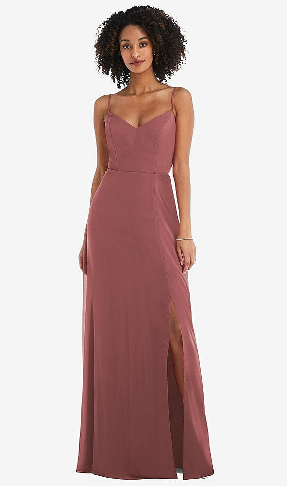 Front View - English Rose Tie-Back Cutout Maxi Dress with Front Slit
