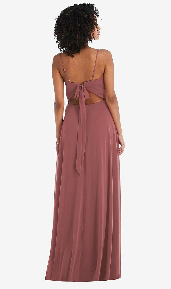 Back View - English Rose Tie-Back Cutout Maxi Dress with Front Slit
