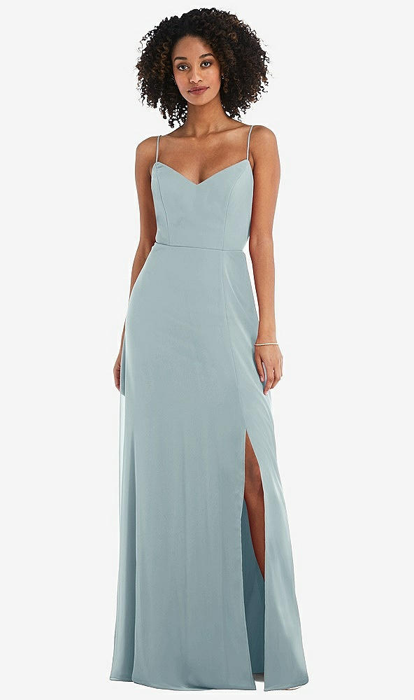 Front View - Morning Sky Tie-Back Cutout Maxi Dress with Front Slit