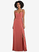 Front View Thumbnail - Coral Pink Tie-Back Cutout Maxi Dress with Front Slit