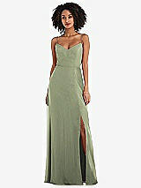 Front View Thumbnail - Sage Tie-Back Cutout Maxi Dress with Front Slit
