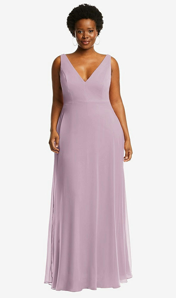 Front View - Suede Rose Deep V-Neck Chiffon Maxi Dress