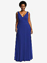 Front View Thumbnail - Cobalt Blue Deep V-Neck Chiffon Maxi Dress