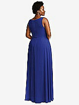 Rear View Thumbnail - Cobalt Blue Deep V-Neck Chiffon Maxi Dress