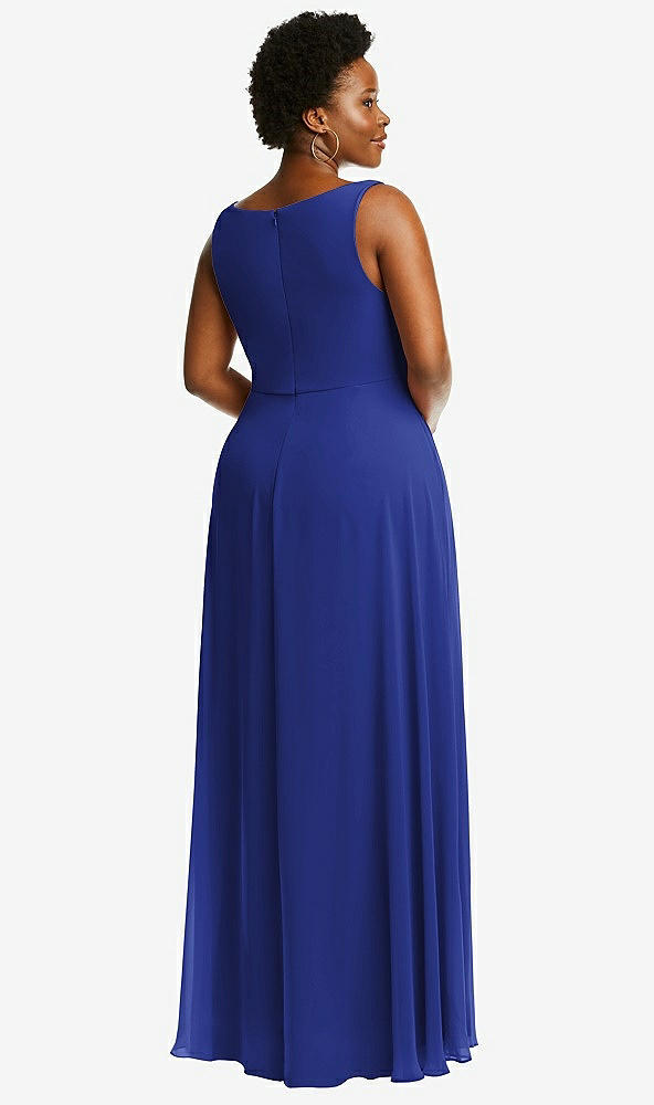 Back View - Cobalt Blue Deep V-Neck Chiffon Maxi Dress