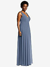 Side View Thumbnail - Larkspur Blue Deep V-Neck Chiffon Maxi Dress