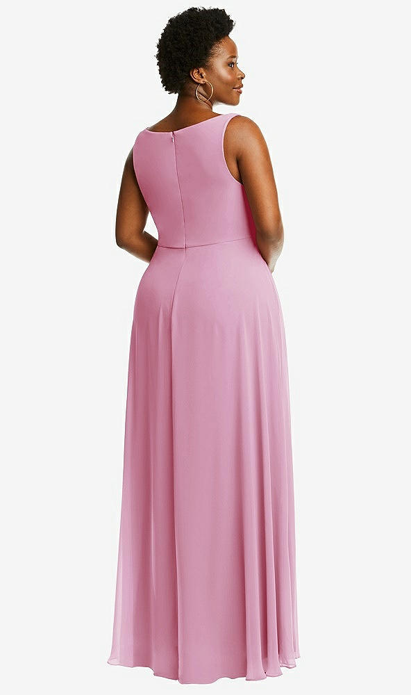 Back View - Powder Pink Deep V-Neck Chiffon Maxi Dress