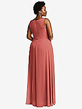 Rear View Thumbnail - Coral Pink Deep V-Neck Chiffon Maxi Dress