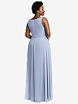Rear View Thumbnail - Sky Blue Deep V-Neck Chiffon Maxi Dress