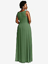 Rear View Thumbnail - Vineyard Green Deep V-Neck Chiffon Maxi Dress