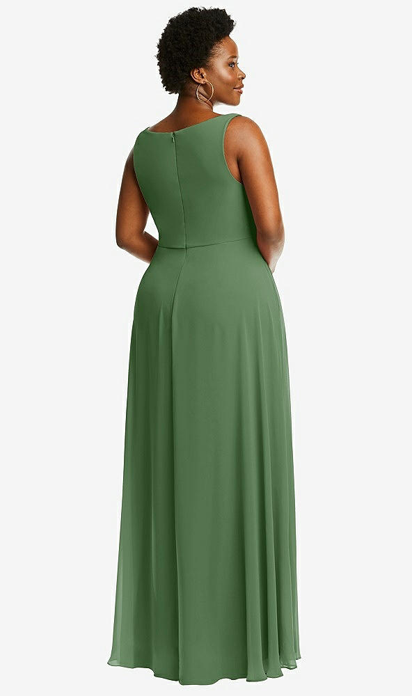 Back View - Vineyard Green Deep V-Neck Chiffon Maxi Dress