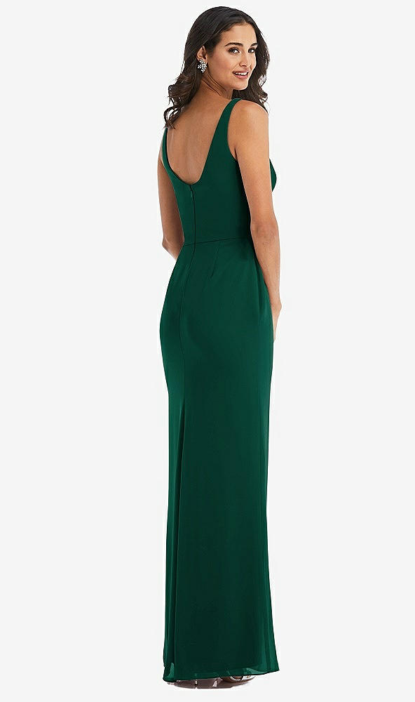 Back View - Hunter Green Scoop Neck Open-Back Trumpet Gown
