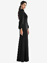 Side View Thumbnail - Black High Collar Puff Sleeve Trumpet Gown - Darby